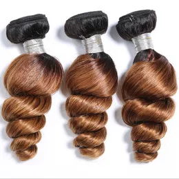 8A Brazylijski Ombre Loose Wave Kręcone Wiązki Włosów 2 Tone 1B / 30 Brown Ombre Brazylijski Kręcone Dziewicze Human Włoski