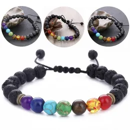 Charms 7 Chakra Armband Natural Lava Stone Armband Justerbar 8mm Energi Yoga Healing Beads Mode Smycken Present 3 Styles