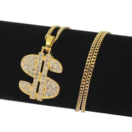 Moda - Hip Hop Naszyjnik Biżuteria Nowa Moda Złoto Iced Out Dollar Sign $ Naszyjnik dla mężczyzn