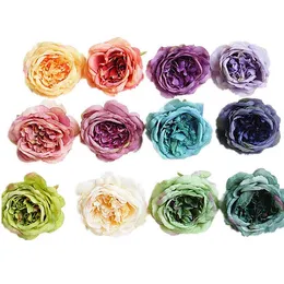 10Colors10cm Silk Peony Flower Head Oljemålning Retro Konstgjorda Blommor DIY Wedding Party Wall Arch Decoration Tillbehör LX1947