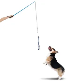 Extendable Dog Puppy Teaser Pole Wand Outdoor Interactive Pet Dog Flirt Pole Training Exercise Rope Toy T200229