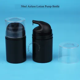 24pcs/Lot New Arrival 50ml Plastic Empty Airless Pump Black Cap50g Lotion Bottle Women Cosmetic Elmusion Container Pot Portable