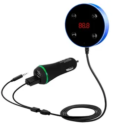 JRFC02 2 i 1 Bluetooth FM-sändare AUX-ljudmottagare Handsfria 3,5 mm Dual USB-laddare Biltillbehör