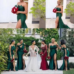 Hunter zielony inny dekolt seksowne bez rękawów satynowe sukienki wieczorne Ruche z boku podzielone długie sukienki balowe obciążenie szata de 253z
