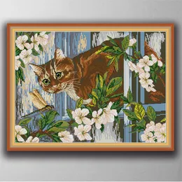 Cat and dragonfly Handmade Cross Stitch Craft Tools Embroidery Needlework sets counted print on canvas DMC 14CT /11CT