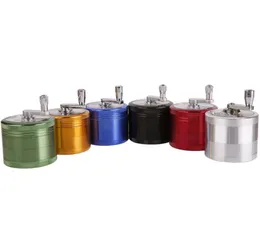 De senaste rökning 6-färgerna kan väljas hand-cranked silver aluminiumkvarn 4 lager halvautomatisk bärbar cigarettkross
