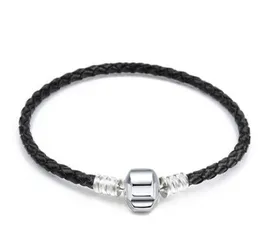 16–21 cm großes Echtleder-Armband, Kronen-Logo, feiner Schmuck, gewebt, 925er-Silber-Verschluss, Perle, passend für Pandora-Charm-Armbänder, DIY-Markierung für Frauen