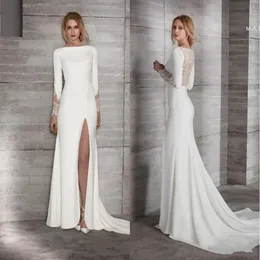 Cheap Mermaid Lace Wedding Dresses Long Sleeves Side Split Bateau Neck Elegant Plus Size Wedding Dress Bridal Gowns robes de soiree