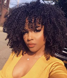 New lady afro kinky curly full wig Brazilian Hair Simulation Human Hair Kinky curly natural wig with bang