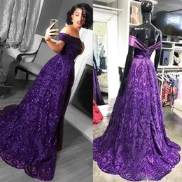 Purple Sequin Off The Shoulder Prom Dresses A Line Pleat Sweep Train Vestidos De Fiesta Special Ocn Dress 326 326