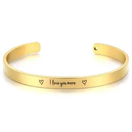 Stainless steel Personalized Custom I Love You More cuff Bracelet Birthday Valentine's Day Gifts for Women Girls Wife
