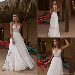 Asaf Dadush Hochzeitskleid mit V-Ausschnitt, Kristallspitze, Brautkleider, rückenfrei, romantisch, Land-Boho-Hochzeitskleid, individuell