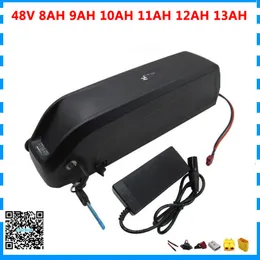 500W 48V Hailong Lithium Batteri 48V 8AH 9AH 10AH 11AH 12AH 13AH ELEKTRISK BIKE BATTERI med USB-port 54.6V 2A Laddare