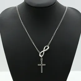 Infinity Cross Wisiorek Naszyjniki Dla Kobiet Panie Moda Wesele Party Wydarzenie Biżuteria 925 Posrebrzany Łańcuch Osiem Elegancki Charms Naszyjnik