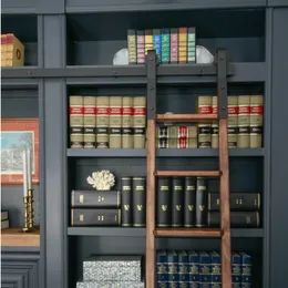 6フィート16フィート素朴なスタイルブラックスチールスライディング図書館オフィスラダーハードウェアトラックセットローラーキット（梯子なし）