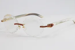 Säljer Röda Stora Stenar Solglasögon utan bågar 3524012 Vita Äkta Horn Buffalo Horn Glasögon Överdimensionerade Runda Glasögon Designer Herr Dam Lyx