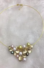 Envío Gratis hermosa ronda MULTICOLOR perla collar de cadena de plata