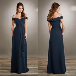 2020 Elegante Kleider für die Brautmutter, dunkelblau, schulterfrei, Spitze, Chiffon, Abendkleider, bodenlang, Übergröße, Hochzeitsgastkleid
