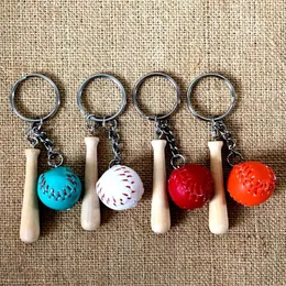 20st / lot baseball nyckelkedja Gullig nyckelring för kvinnor 3d Baseball Bat Keychain Key Holder Portachiavi väska Charm Gratis frakt