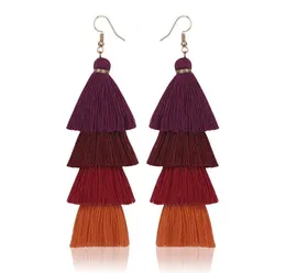 Bohemia 4 Layered Tassel Earrings Dangle Earrings Fashion Jewelry Multi color Statement Fringe Long Earring For Women GB1131