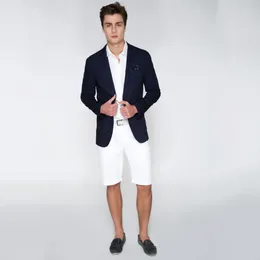 Navy Blue Men Suits 2 Pieces Groom Wear White Pants Beach Wedding Suits Mens Designer Jacket Blazer Prom Party(Jacket+Pants)