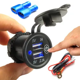 5V 2.1A/1A Cigarette Lighter Dual USB Charger Socket Outlet Power Adapter Plug With touch Switch For Car Truck Motorcycle Boat