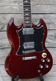 Angus Young Dark Wine Red Electric Guitar Little Pin Tone Pro Bridge, Lightning Bolt Inklays, charakterystyczna pokrywa pręta kratownicy