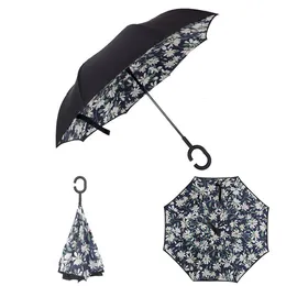 24 Farben, spezielles Design, umgekehrter Regenschirm mit C-Griff, doppellagig, von innen nach außen, winddichter Strand-Umkehr-Klappschirm für Sonne/Regen