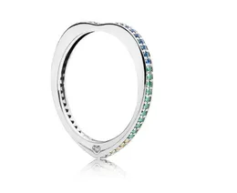 Роскошный дизайнерское кольцо подлинные 925 стерлинговые серебро игристые дуги Love Rings набор оригинальные подарочные коробки для Pan-Dora Rainbow CZ Diamond W204