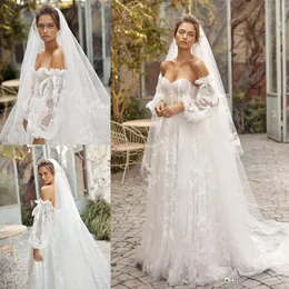 Hod Romatic Lihi Lace Dresses Appliqued Long Sleeve Off Shoulder Wedding Dress Floor Length Bridal Gowns Robes De Marie