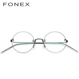 إطارات Fonex Titanium Alloy Eyeglasses Frame Men Prescriptionless Myopia Gyopia Gyopia Optical Glasses Women Rimless Round Round Corean Eyewear 98620