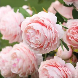 3 huvuden konstgjorda blommor peony bukett silke blommor brudbukett falla levande falska rosa blommor för bröllop hem parti dekor al05