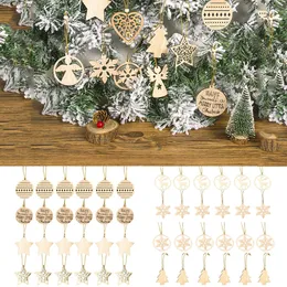 24 sztuk Drewniany płatek śniegu Elk Choinki Kształt Boże Narodzenie Wiszące Ornament Drewno Wiszące Dekoracja Dla Xmas Drzewo