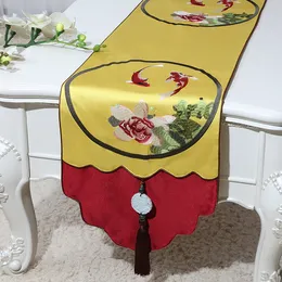 2019 New Jacquard Fish Table Runner Home Decoration Rectangle Coffee Table Pad Christmas Party Chinese Silk brocade Tablecloth