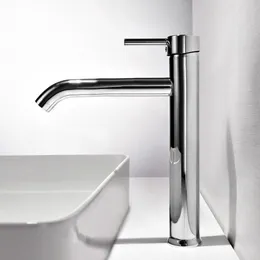 Messing-Badezimmer-Waschtischarmatur, Warm- und Kaltwassermischer, LongTap, poliert, verchromt, Einhebelmischer, runder Stil