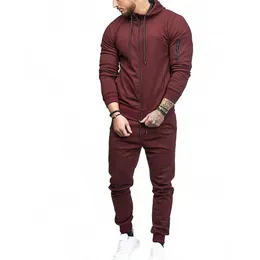 Mjartoria 2019 Mens Långärmad Gym Tracksuiter Vinter Casual Hoodies Zipper Slim Fit Toppar och Drawstring Waist Lösa byxor