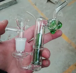 Unique Glass Bong Double Recycler Dab Rigs con giunzione da 14 mm Glass Water Bong Percolatore Heady Green Oil Rig Elica inebriante Beaker bubbler F