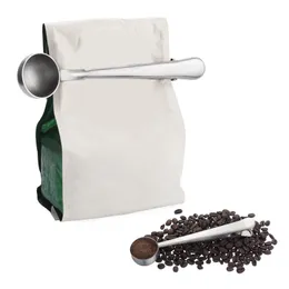 Kaffemätsked i rostfritt stål med påse tätningsklämma Silver multifunktionsgeléglass Fruktsked Sked Kökstillbehör