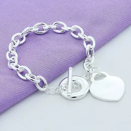 925 Bracciali firmati di marca timbrati per donna T O Chiusura a cuore Sterling Silver Girls Lady Charms Gioielli Fashion Link Chain Bangle