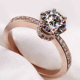 Fashion 925 Silver & 18K rose gold Wedding Rings for Women Luxury 1.2ct Birthstone CZ Engagement Ring Crown Jewelry size 4-10