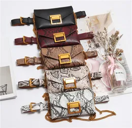 Womens New Fashion Wild Retro Serpentine Layered Waist Bags Chain Decorative Waist Bag Phone Bag Detachable Female Pockets