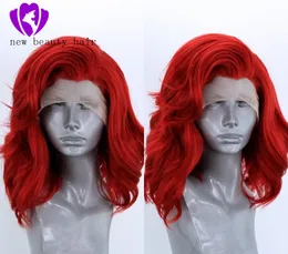 Högtemperaturfiber Fri Del 360 Snörning Frontal Wig Orange Naturlig Kort Kroppsvåg Koppar Röd Syntetisk Lace Front Wig För Vit Kvinnor