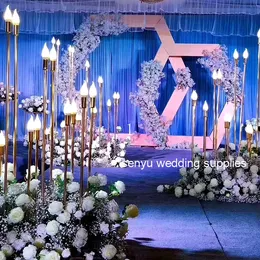 Złoto Mental Ligtting Candle Holder Walkway Filar Kolumny Stage Wedding Aisle Dekoracyjne SEYU0144