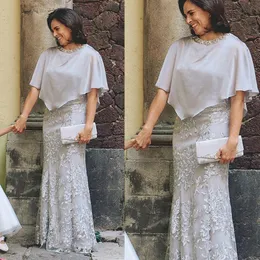 플러스 사이즈 실버 2020 신부 드레스의 어머니 쥬얼 넥 레이스 아첨하는 웨딩 게스트 드레스 바닥 길이 여성 공식 복장