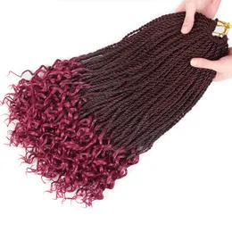 Syntetiska hårförlängningar 18inch Senegalese Twist Crochet Ombre Braiding Curly Hair End Syntetisk Hårförlängning 30Strands / PCS