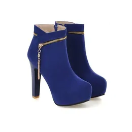 Hot Sale-Women Ankle Boots Fuchsia Brown Blue Plus Size 34 To 40 41 42 43