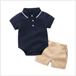 Sommar Baby Boys Kläder Sätter Toddler Kids Short Sleeve Polo Shirt Rompers + Shorts 2st Set Spädbarn Passar Barnkläder