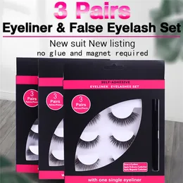 2 Adımlar Hızlı 3 Çiftler Sihirli Yanlış Kirpik Kendinden yapışkanlı Lashes Eyeliner Maskara Kirpik Bigudi Seti yok Yapıştırıcı yok Mıknatıs Kirpik