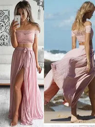 New Arrival Two Piece Set Lace Appliques Tops Side Split Chiffon Skirt Women Prom Dress Custom Made