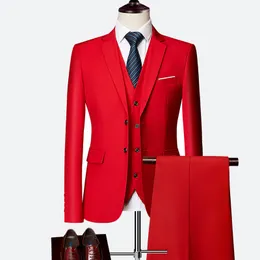 Czerwone garnitury męskie do smokaru pana młodego nacięte lapa szczupła blezer trzyczęściowe spodnie kamizelki krawiec